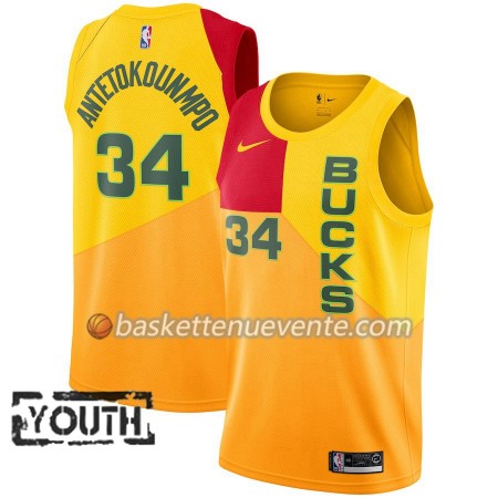Maillot Basket Milwaukee Bucks Giannis Antetokounmpo 34 2018-19 Nike City Edition Jaune Swingman - Enfant